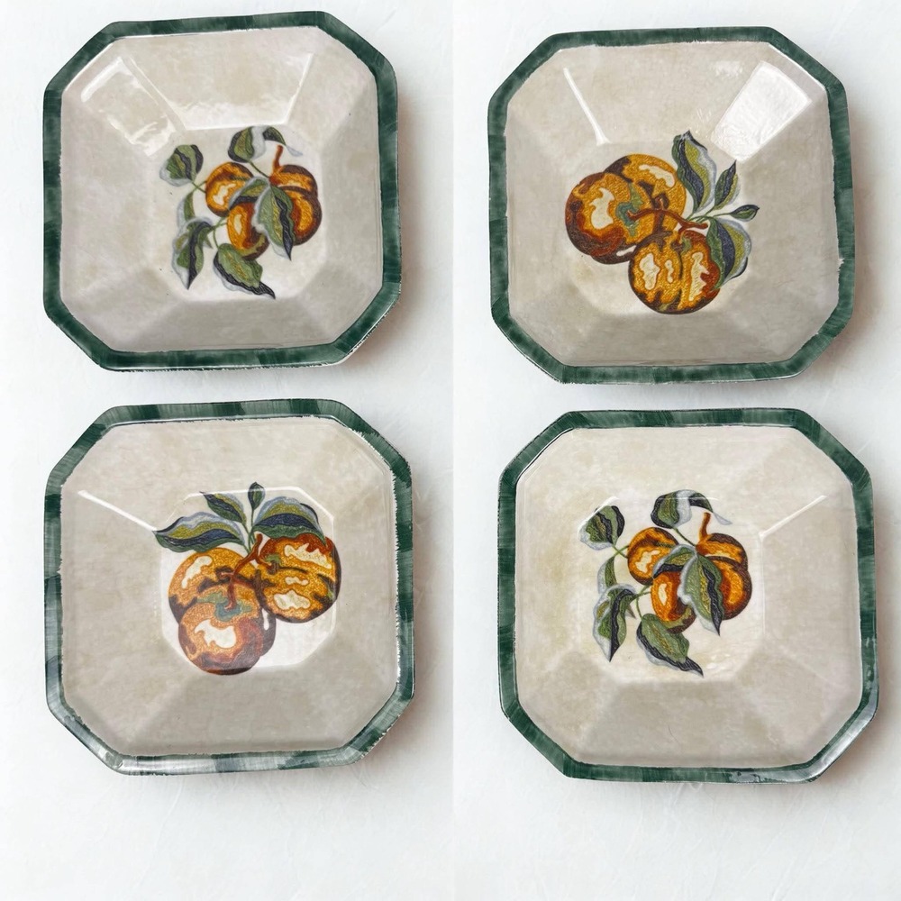 Vtg Himark 8" Square Pasta Bowls Majolica Peaches Earthenware Made In Italy